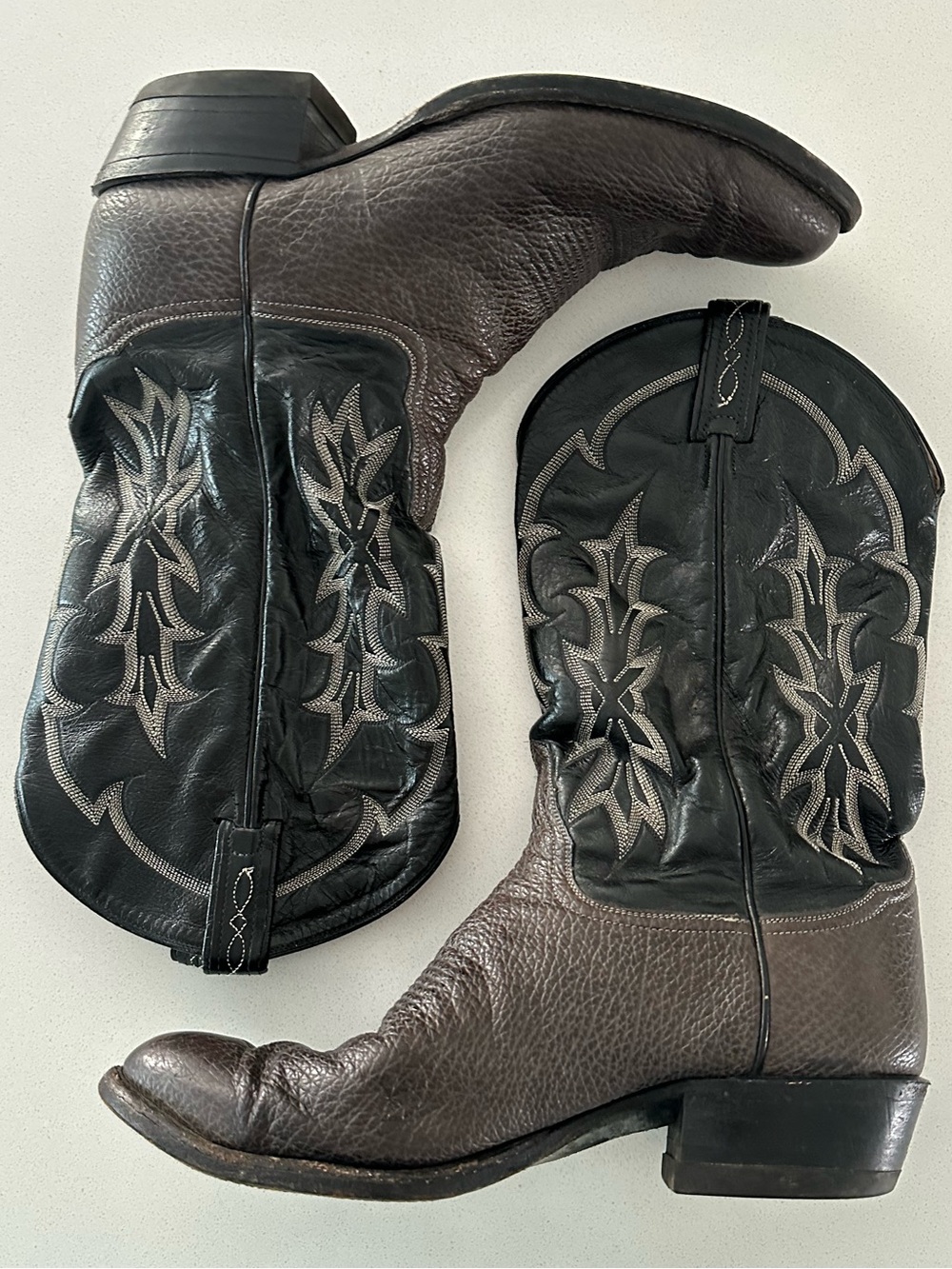 Men's Tony Lama Two-Tone Brown and Black Western Cowboy Boots
